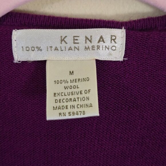 Kenar Vintage Stunning Plum Merino Wool Ruffle Collar Rosette Cardigan Sweater S - Picture 4 of 4
